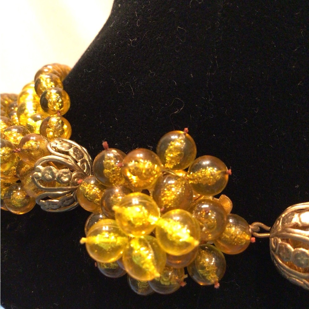 Old Vintage Smokey Amber Multi Layered Plastic Beaded Necklace View 2